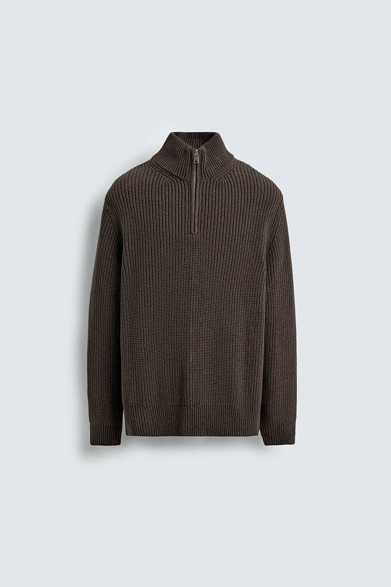 PURL KNIT QUARTER-ZIP SWEATER