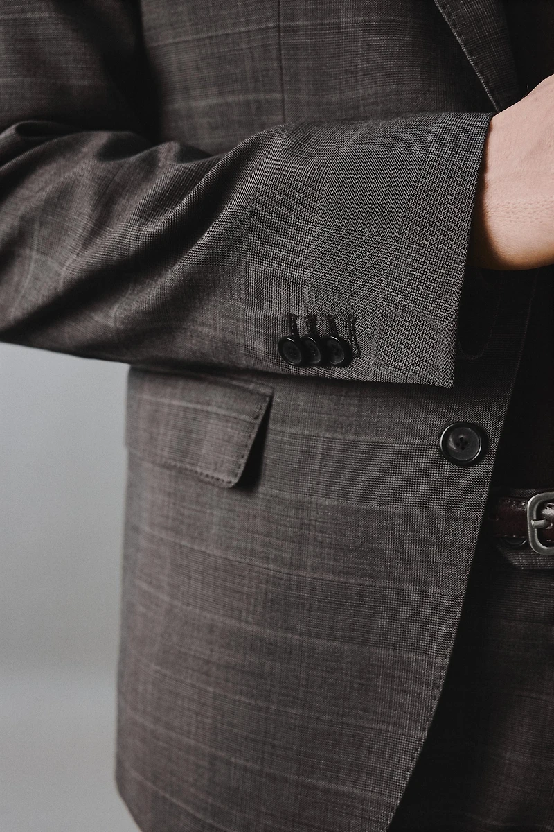 100% WOOL PLAID SUIT BLAZER