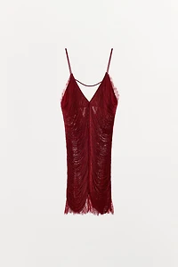 ROBE COURTE DENTELLE FRANGES