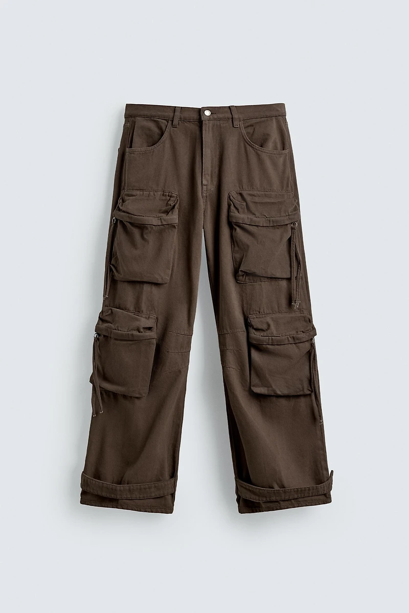 DENIM CARGO PANTS WITH POCKETS