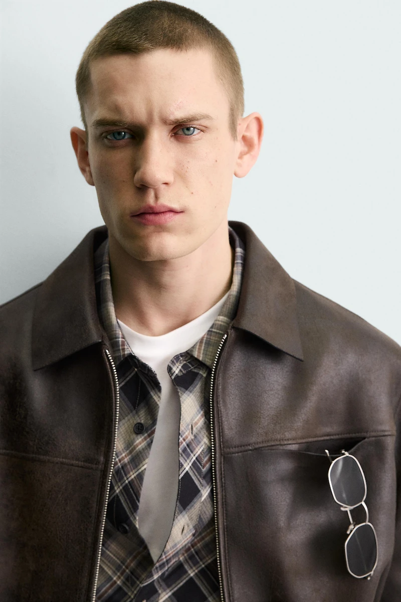WASHED FAUX LEATHER JACKET