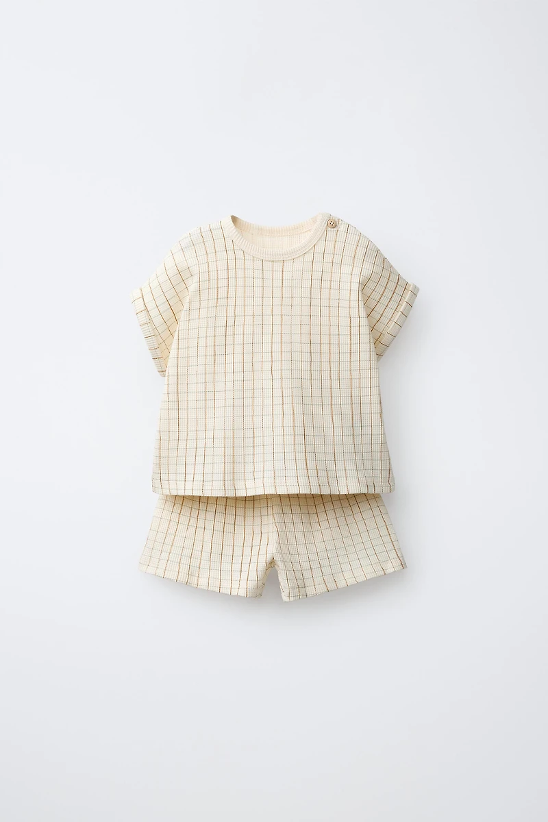 PLAID WAFFLE SHIRT AND BERMUDA SET