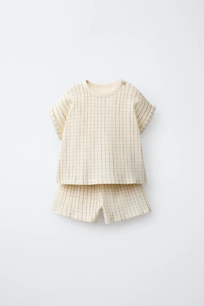 PLAID WAFFLE SHIRT AND BERMUDA SET