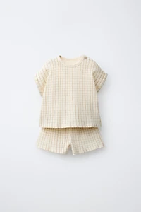 PLAID WAFFLE SHIRT AND BERMUDA SET