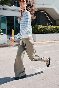 WIDE LEG PANTS WITH DOUBLE WAISTBAND
