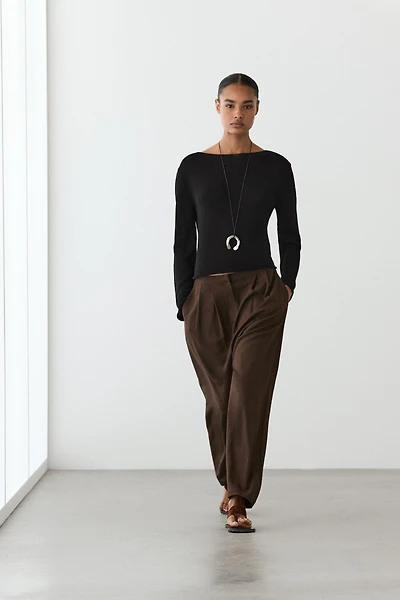 Flowing knit boat neck sweater