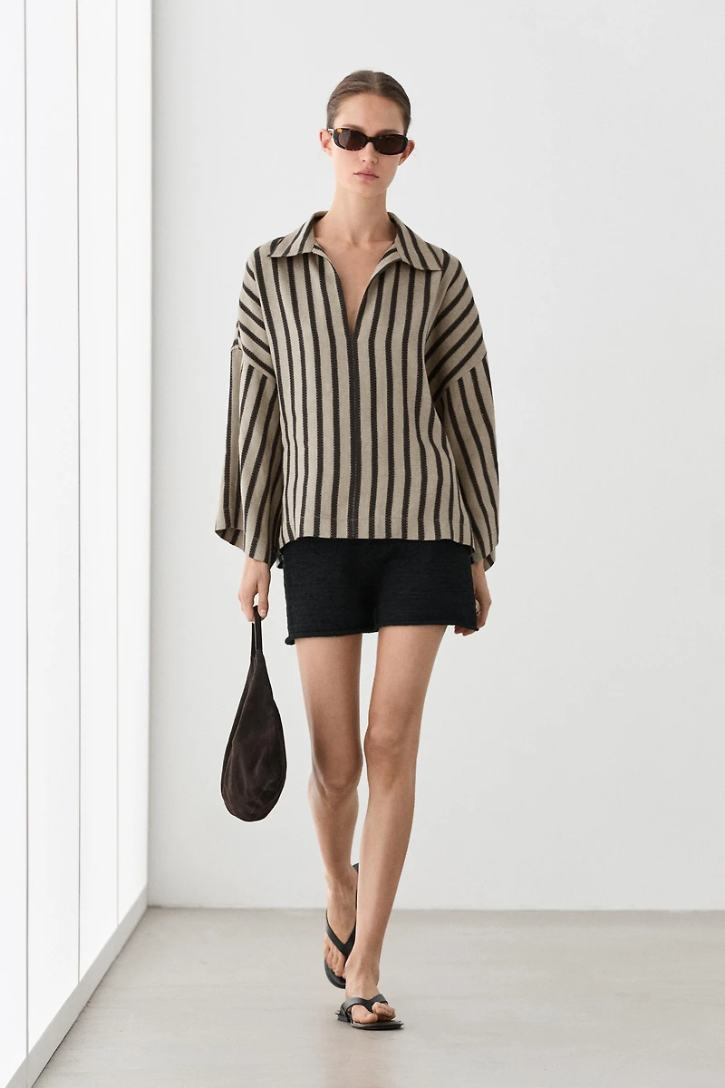 Blousier oversize à rayures en lin mélangé