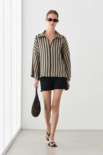 Blousier oversize à rayures en lin mélangé