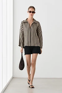 Blousier oversize à rayures en lin mélangé