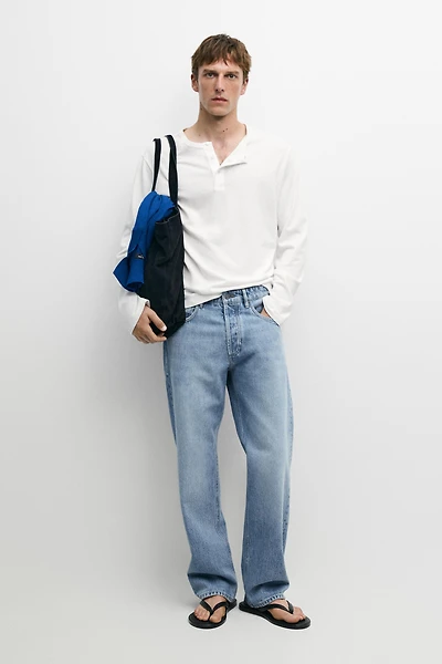 Long sleeve henley neck T-shirt