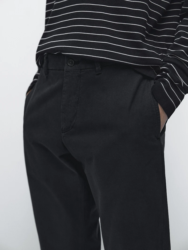 Cotton blend slim fit trousers