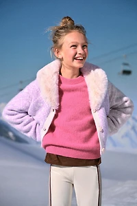 JACQUARD KNIT CARDIGAN WITH DETACHABLE FAUX FUR COLLAR SKI COLLECTION