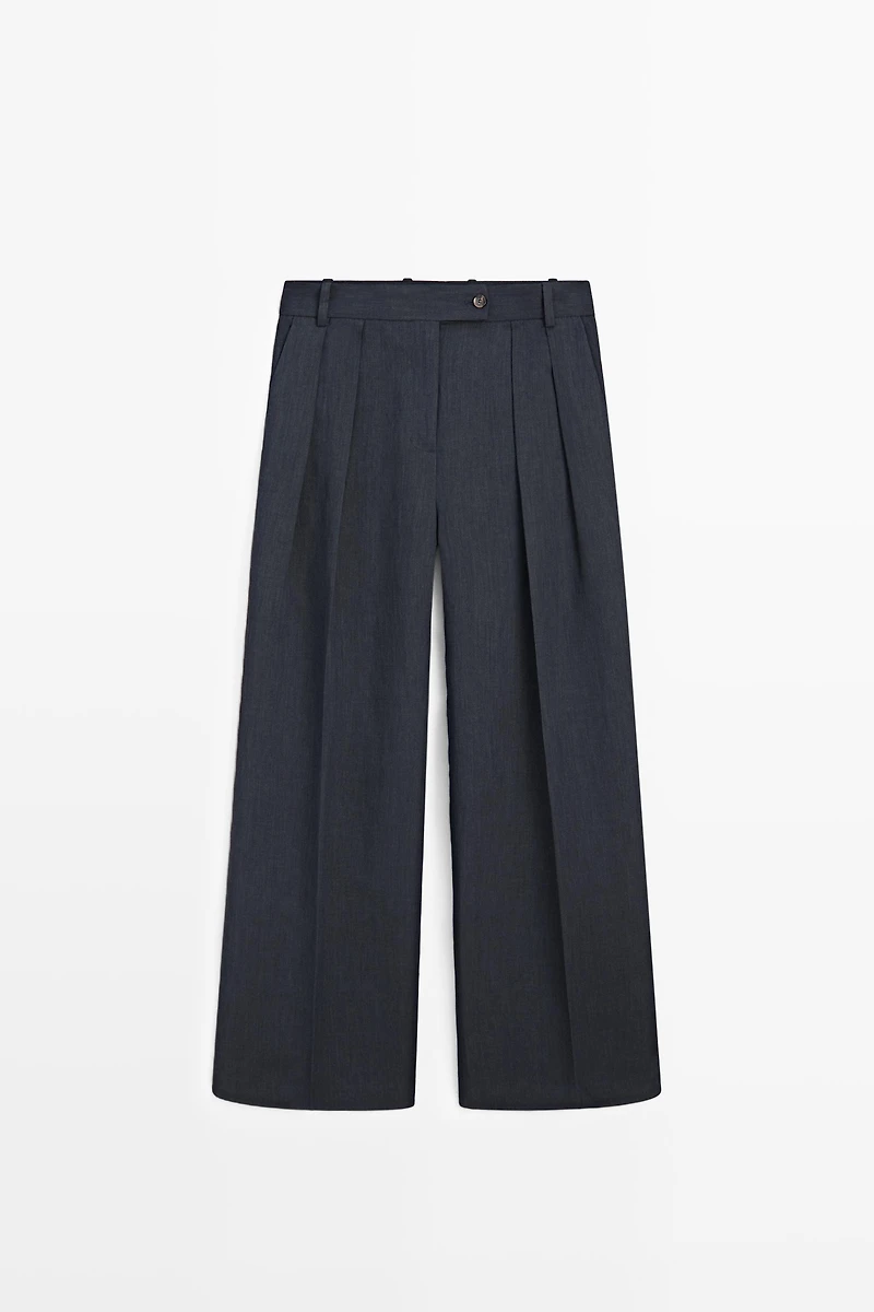 Melange linen suit pants