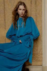 SATIN EFFECT MIDI DRESS WITH BOWS