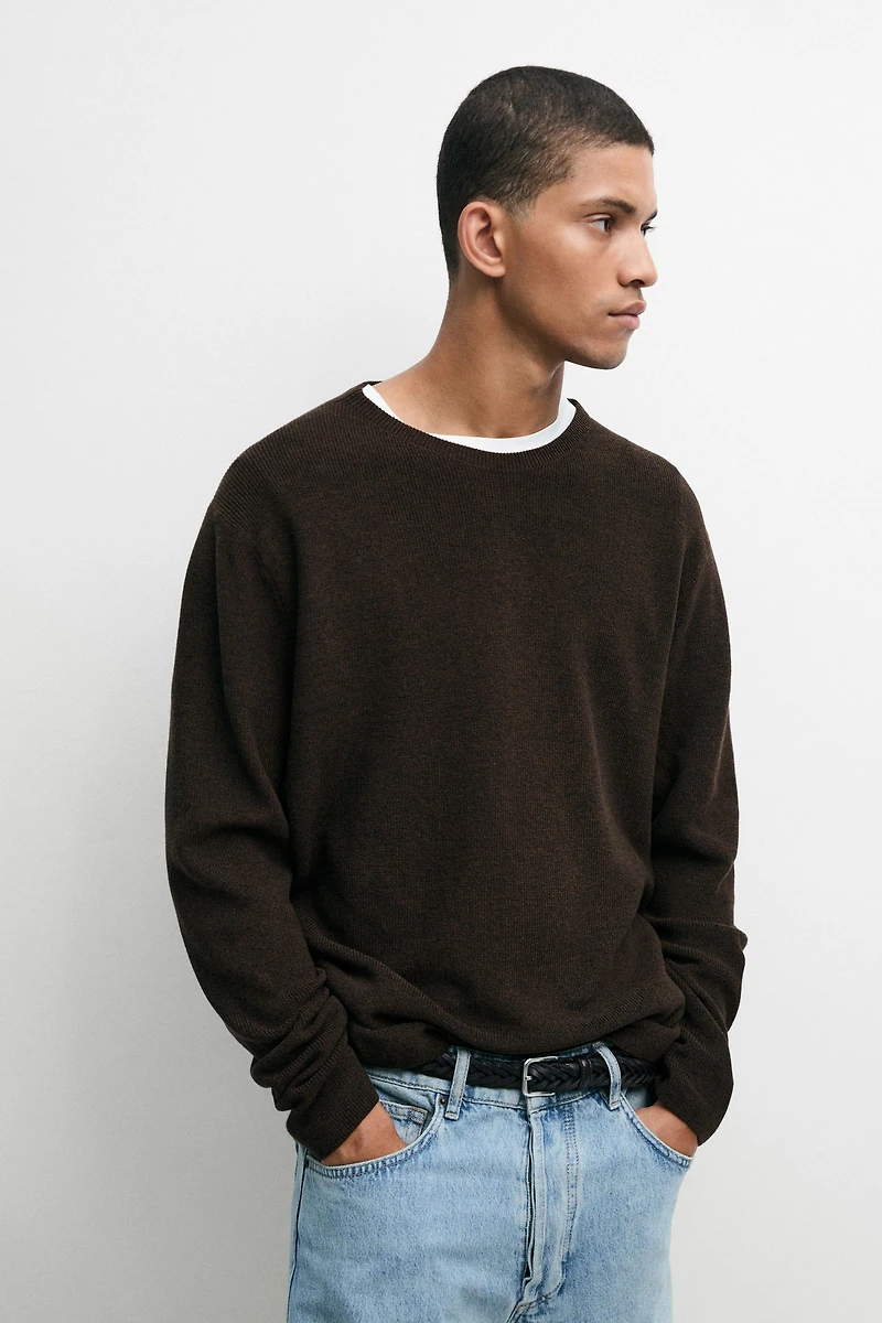 100% cotton mouliné round neck sweater
