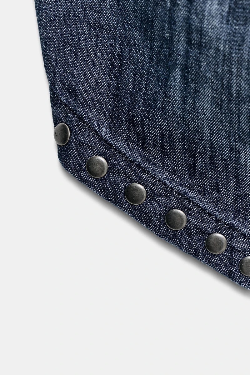 OPEN-BACK STUDDED HALTER TOP