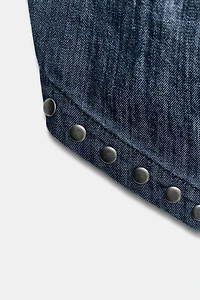 OPEN-BACK STUDDED HALTER TOP