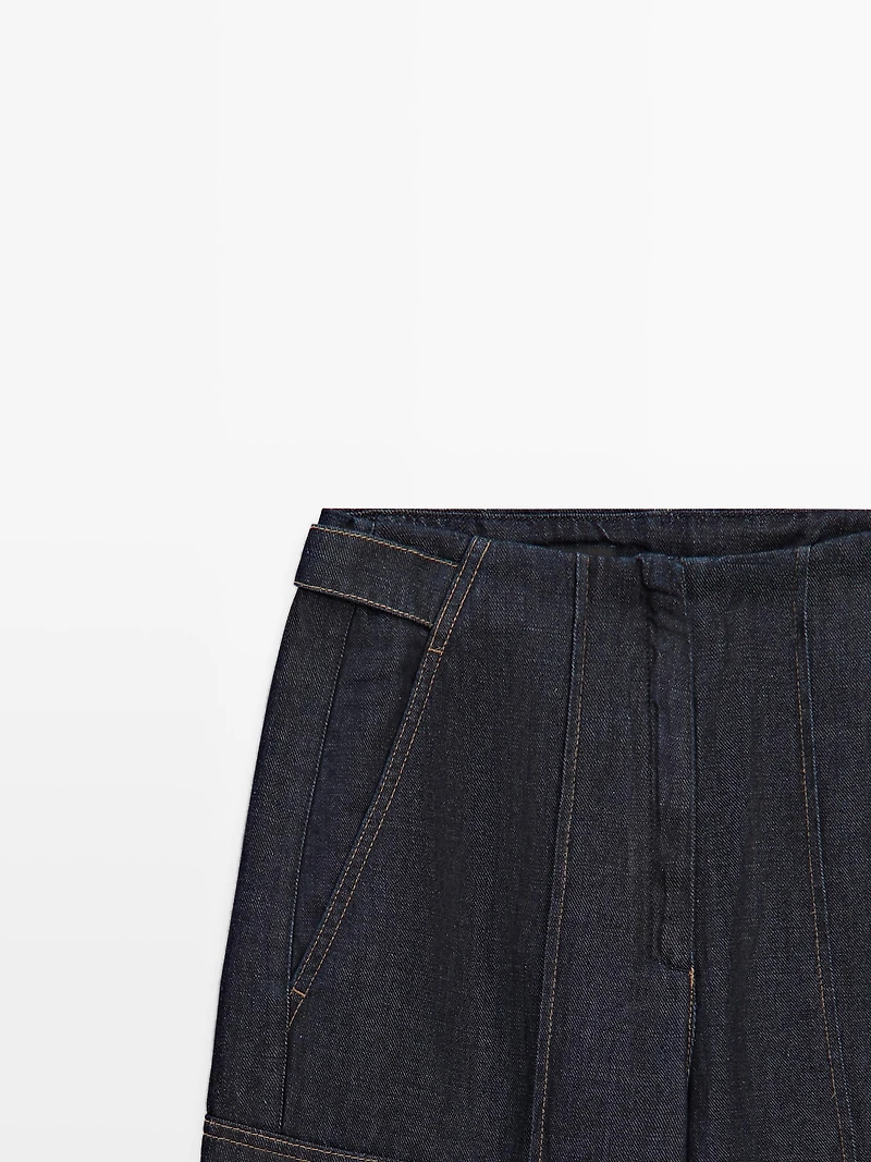 Linen blend cargo jeans