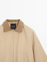 Short suede leather jacket with collar detail