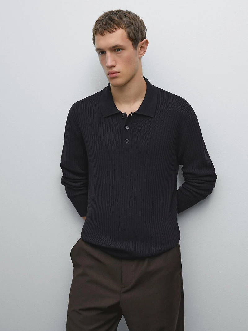 Pull polo coton en maille