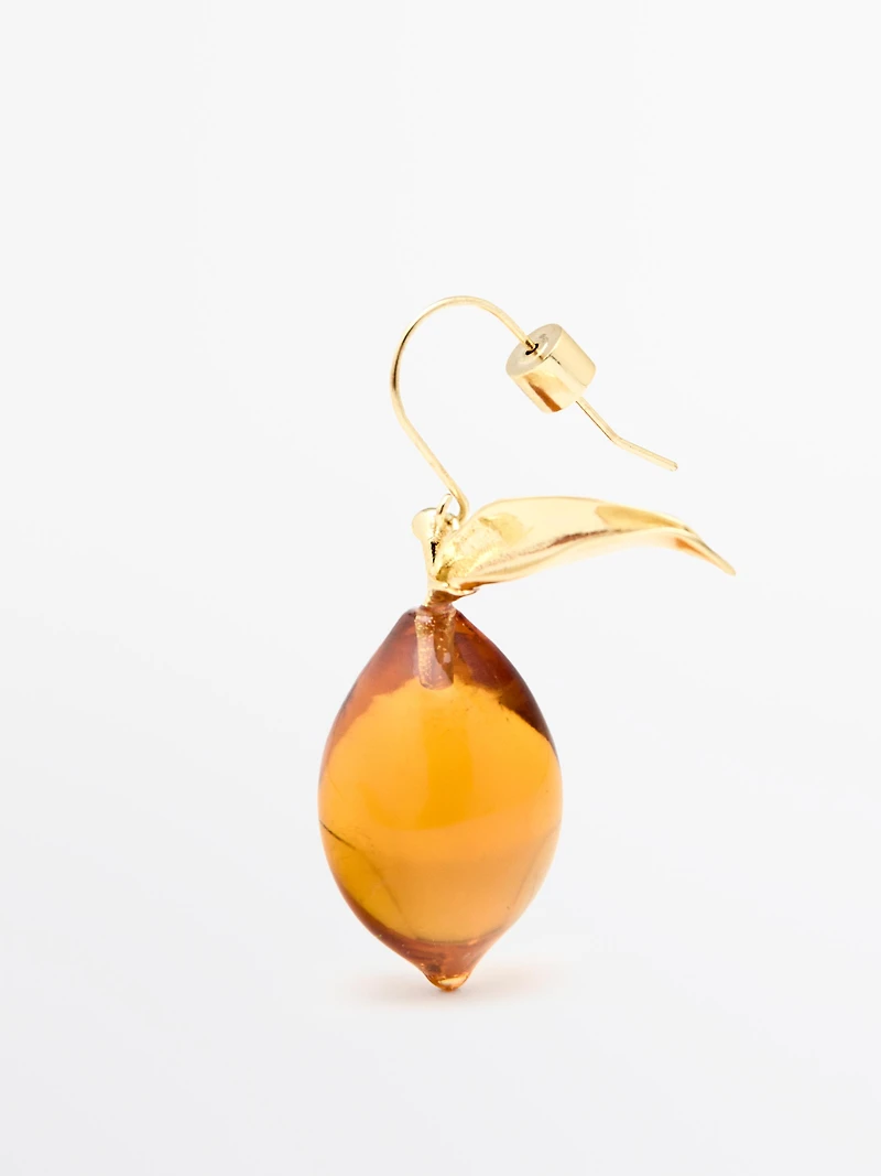 Glass amber teardrop earrings