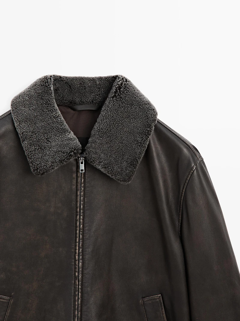 Nappa leather jacket with lambskin collar