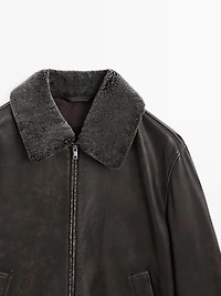 Nappa leather jacket with lambskin collar