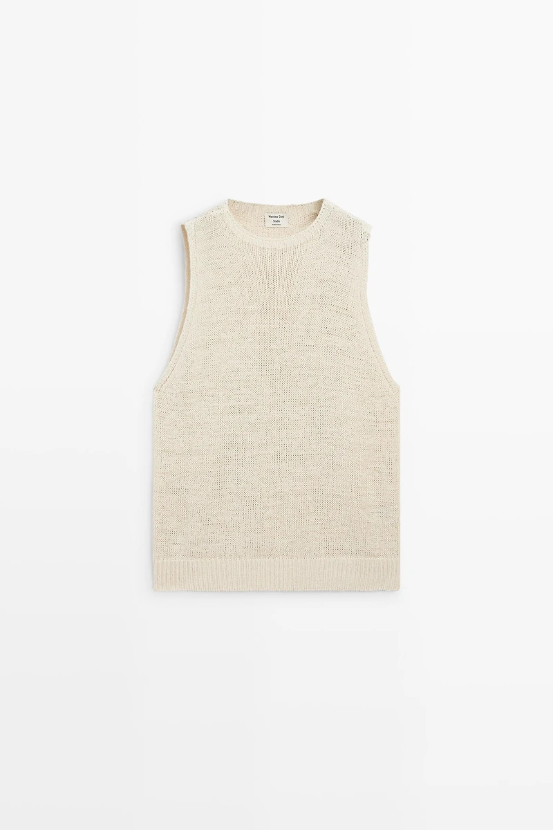 STUDIO Silk-Blend Knit Halter Top
