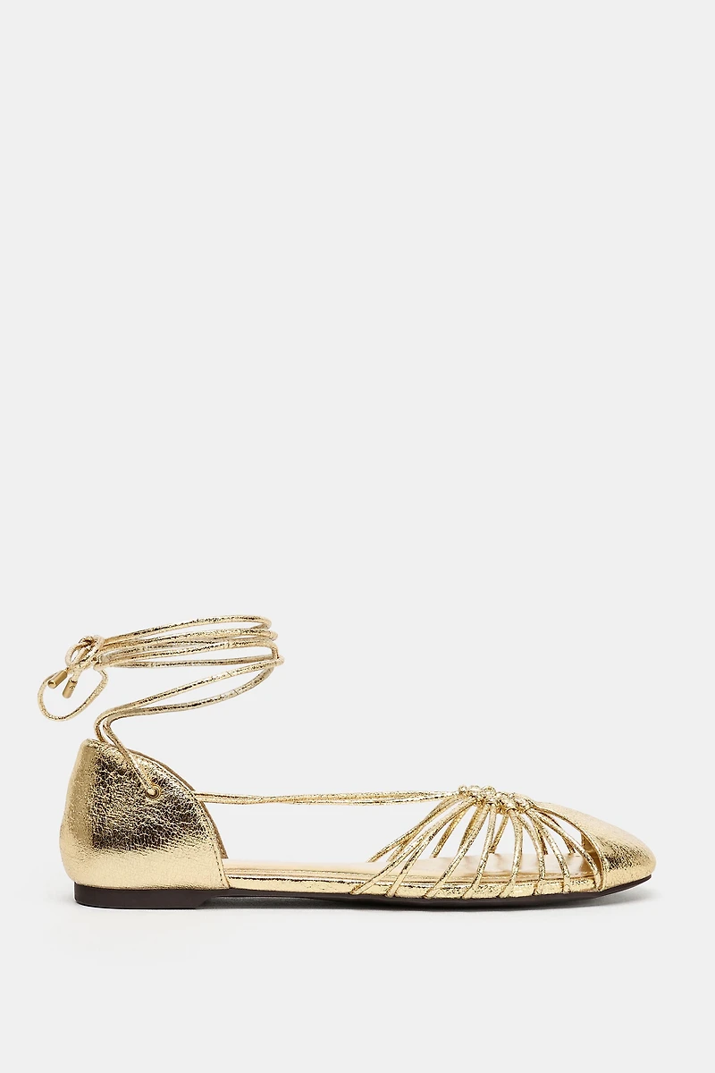 METALLIC LACE-UP FISHERMAN SANDALS