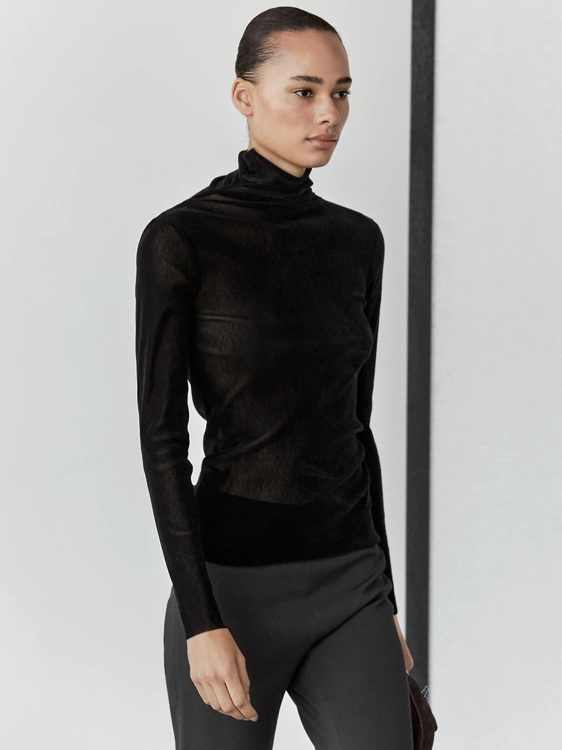 Semi-sheer long sleeve T-shirt