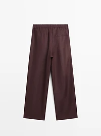 100% linen wide-leg elasticated trousers