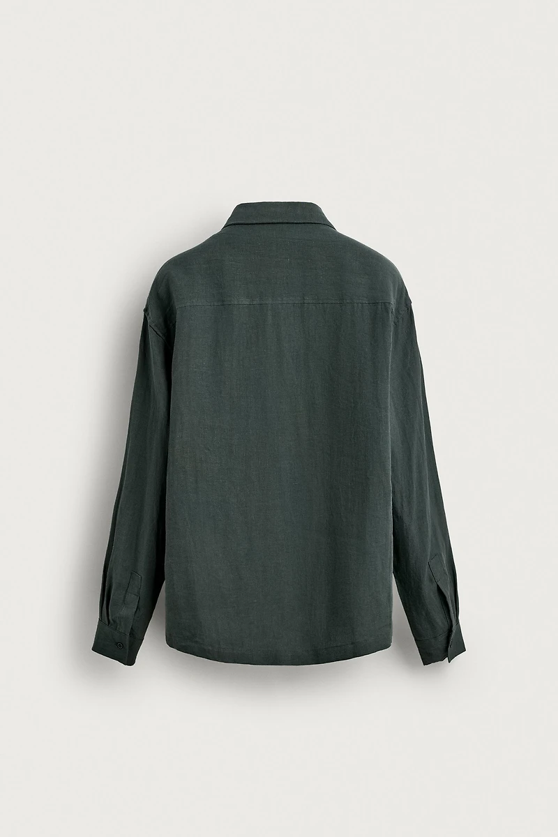 RELAXED FIT 100% LINEN PLEATED SHIRT