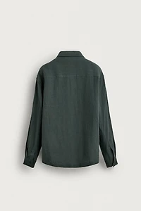 RELAXED FIT 100% LINEN PLEATED SHIRT