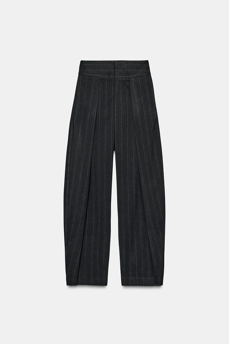 PLEATED STRIPED BALLOON PANTS