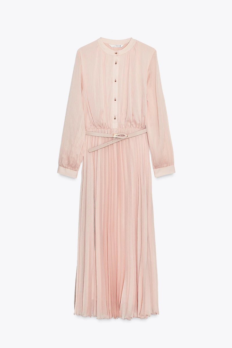 ROBE MIDI PLISSÉE CEINTURE