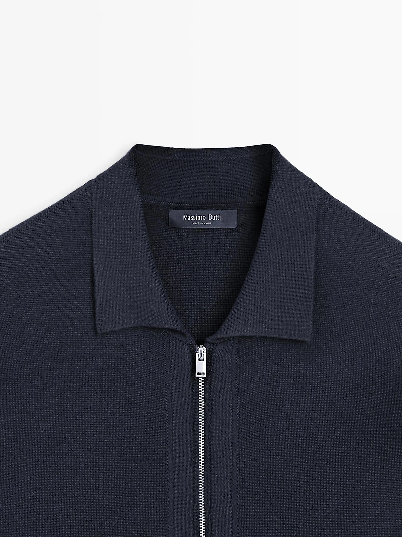 Cardigan zippé avec poches en coton et laine