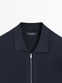 Cardigan zippé avec poches en coton et laine