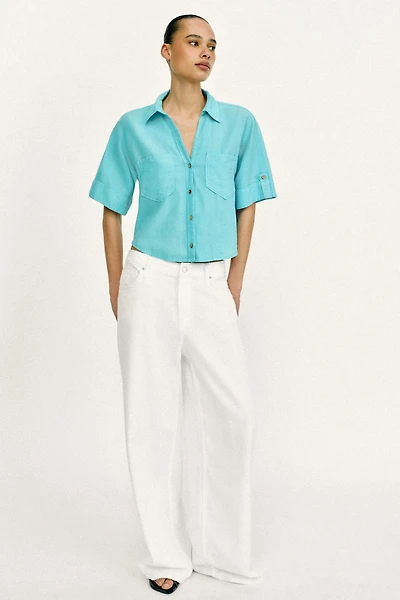 CHEMISE COURTE AVEC LIN