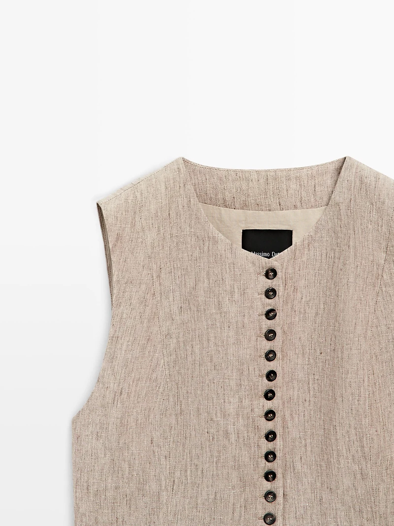 Linen melange waistcoat with buttons