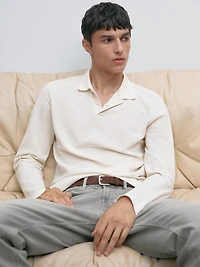 Long sleeve mercerised cotton piqué polo shirt