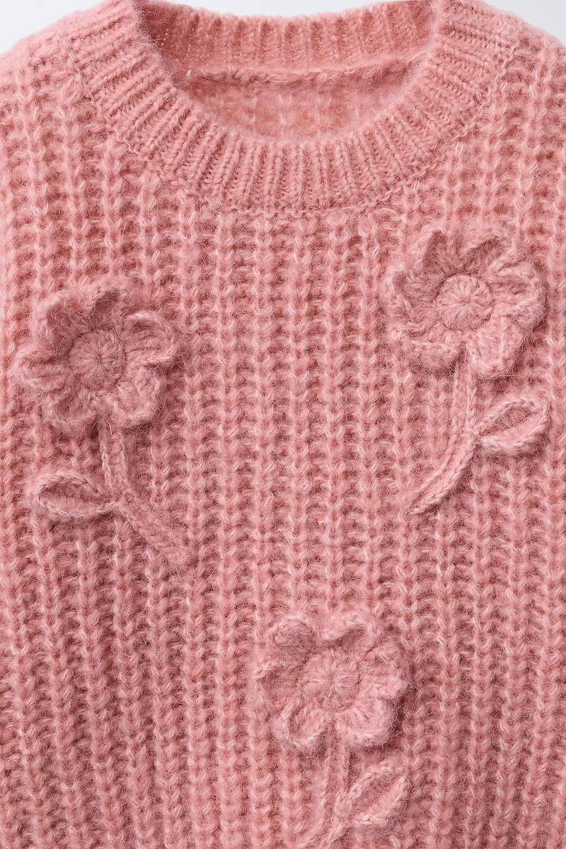 FLORAL EMBROIDERED WOOL KNIT SWEATER