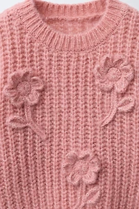 FLORAL EMBROIDERED WOOL KNIT SWEATER
