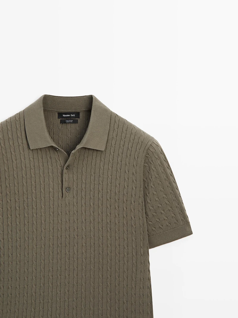100% cotton cable-knit polo shirt