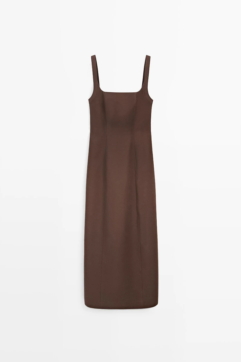 Cotton blend strappy midi dress