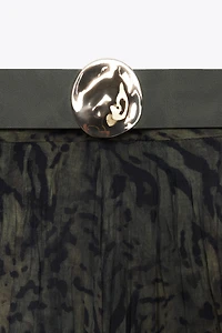 BELTED ANIMAL PRINT MIDI SKIRT