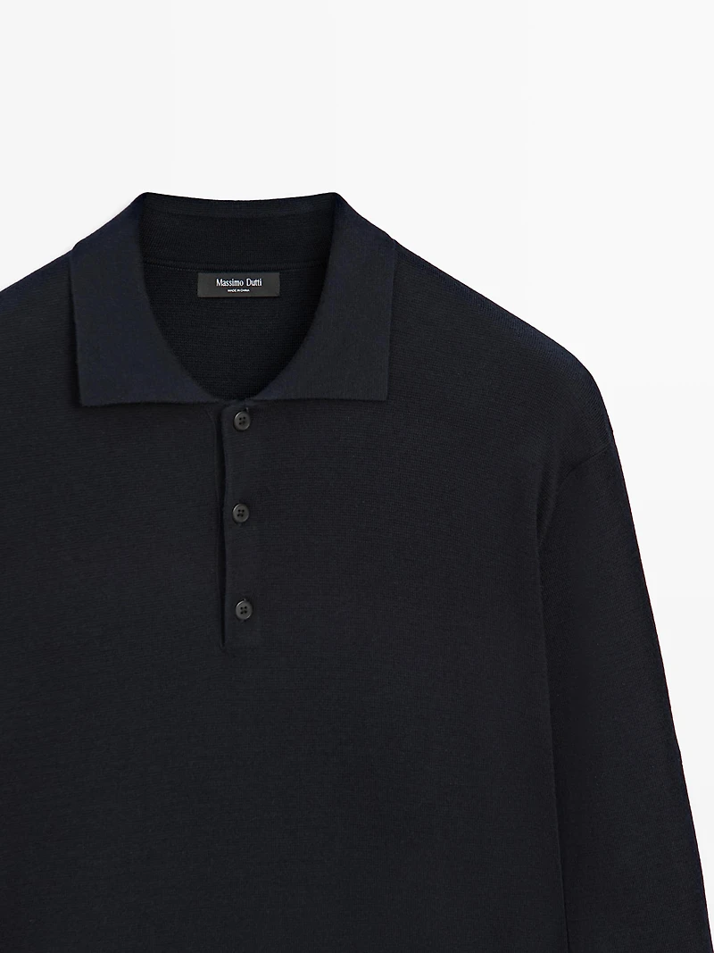 Pull polo en maille de laine et coton