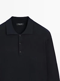 Pull polo en maille de laine et coton