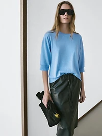 Cotton blend knit short-sleeve sweater