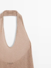 Metallic knit halter top