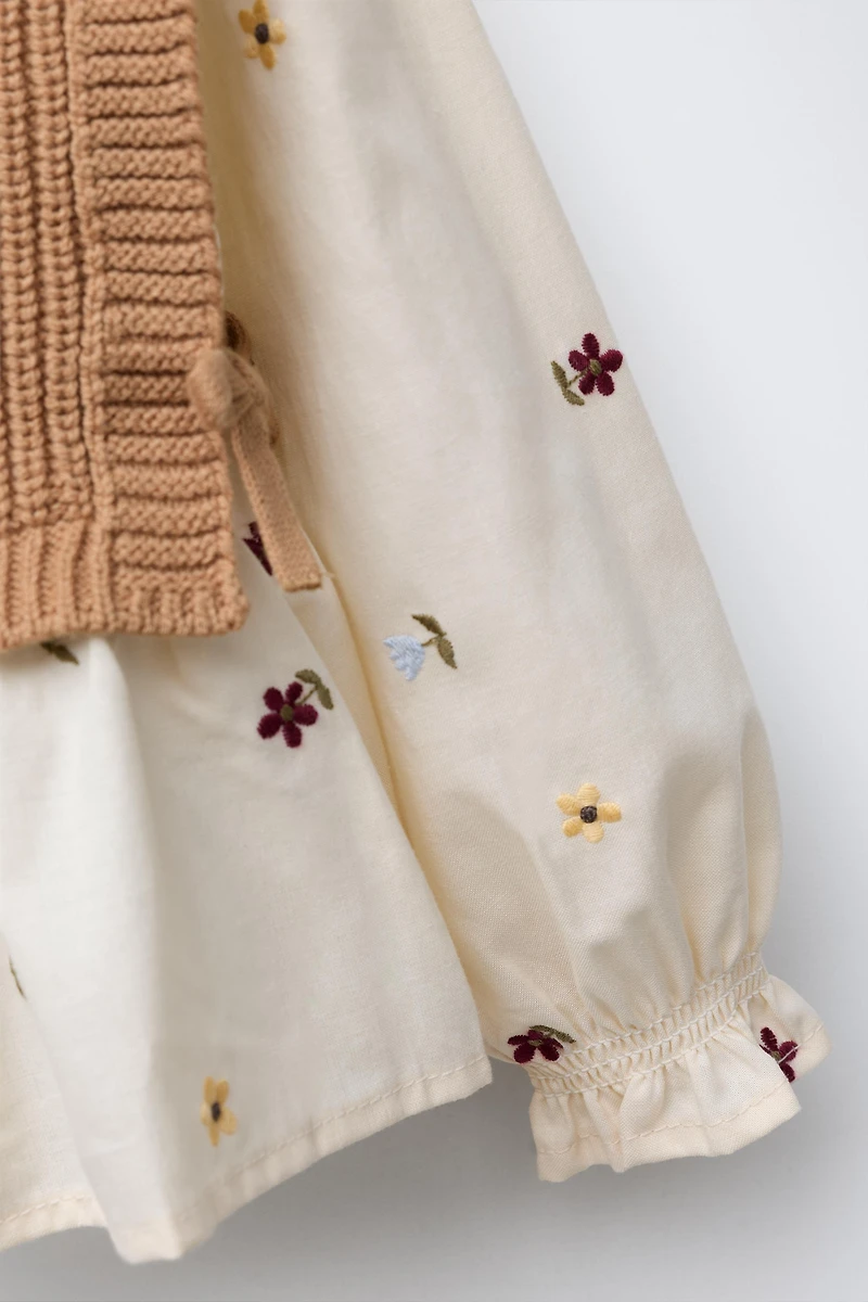 FLORAL EMBROIDERY SHIRT WITH KNIT VEST